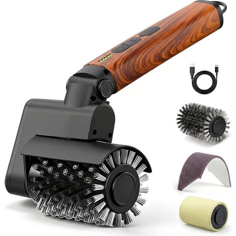 Set de brosse de barbecue électrique 3 en 1 (Revêtement en bois rouge) Sans fil, rechargeable, imperméable, nettoyant pour barbecue, accessoire de barbecue (1/5)
