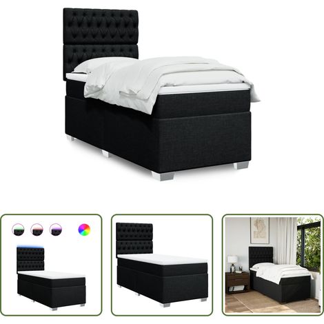 vidaXL Surmatelas - Sommier à lattes de lit avec matelas Noir 90x190 cm Tissu (1/5)