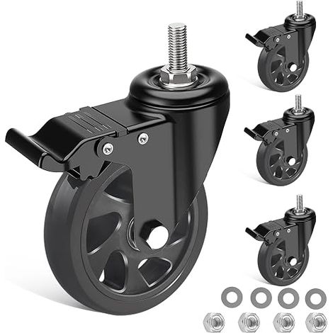125 mm Threaded Stem Furniture Casters M12 x 1.8 x 30 mm, Set of 4 Swivel Castors with Brake, Double Ball Bearings Heavy Load Castor 360° Rotation, Up to 700 kg (1/5)