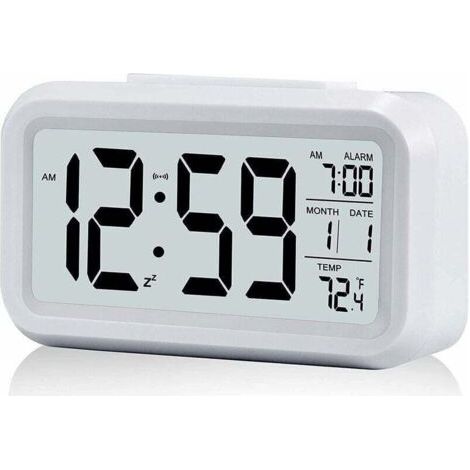 Digitaler Wecker, geräuschloser, batteriebetriebener Digitalwecker für Kinder und Erwachsene, großes LED-Display, Temperaturanzeige, Kalender (Weiß)