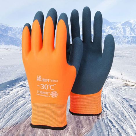 Gants de travail thermiques résistants au froid unisexes -30 épais,stockage à froid, antigel,coupe-vent,basse température orange (1/4)