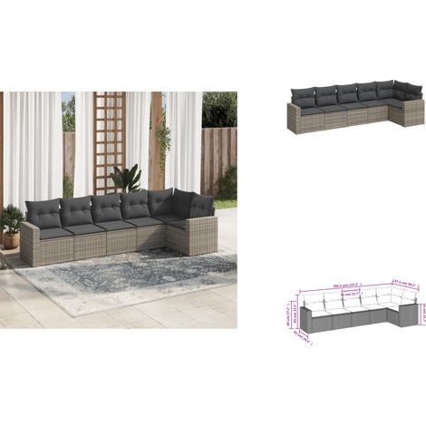 6-tlg. Garten-Sofagarnitur mit Kissen Grau Poly Rattan - Gartensofas - Outdoor Möbel - Gartenmöbel Set - Rattan Sofa - Polyethylen Furniture