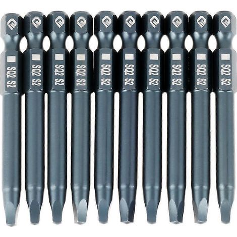 10-teiliges Set mit 6,3 mm 1/4-Zoll-Sechskantschaft und 65 mm langem Vierkantkopf-Schraubendreherbits aus S2-Legierungsstahl