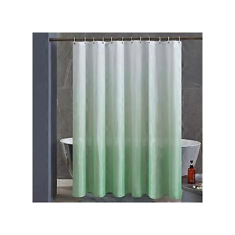 Schimmelresistenter Duschvorhang 180 x 200 cm, maschinenwaschbar, großer wasserdichter Duschvorhang aus Polyester für Badewanne, inklusive 12 Haken, Farbverlauf Grasgrün
