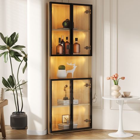 meuble rangement vitrine angle LED 62x32x160 cm chene OKMYHOME (1/5)