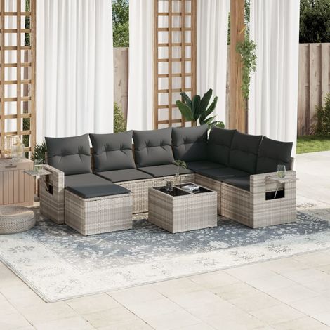 vidaXL Set Divano da Giardino 8pz con Cuscini Grigio Chiaro Polyrattan (1/3)