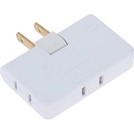 Adaptador/conector de enchufe giratorio 180° – 3 conexiones – Carcasa de plástico resistente – Dimensiones: 6,5 x 4,3 x 1,3 cm – Blanco/Azul/Rosa – Potencia máxima: 2500 W (1/5)
