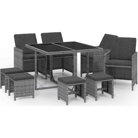 Maison Exclusive - Set Pranzo da Giardino 9 pz con Cuscini in Polyrattan Grigio (1/5)