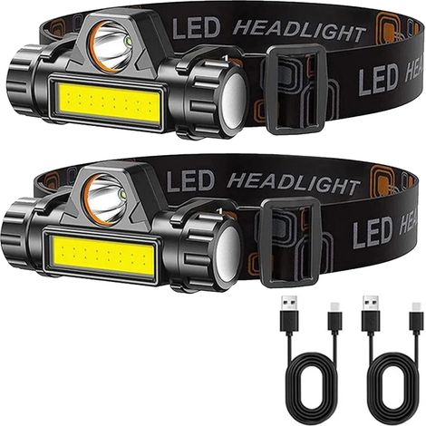 (2 pièces) Lampe frontale LED COB rechargeable, puissante et magnétique, étanche, ultra-lumineuse, idéale pour la pêche en extérieur. (1/5)
