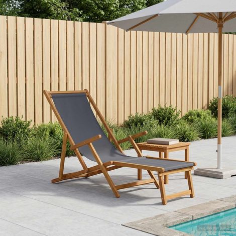 Beyamis Fauteuil pliant, 3 positions, bois d'eucalyptus massif, gris (1/5)