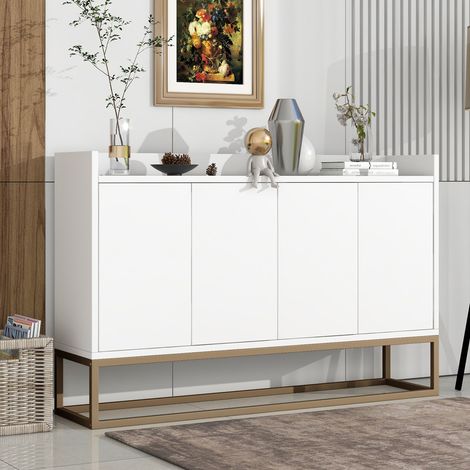 Buffet moderne 120x30x80cm,style minimaliste,buffet de salon,buffet avec 4 portes pour salle à manger,salon,cuisine, Blanc (1/5)