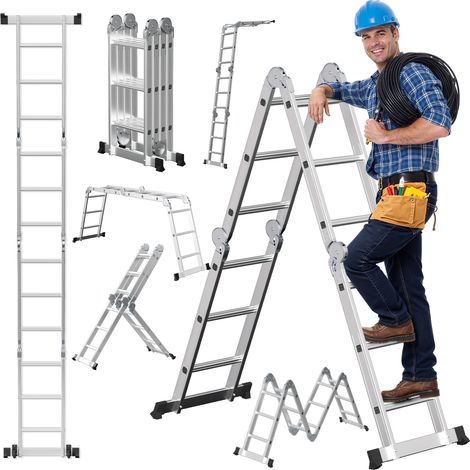 Wolketon Alu Gelenkleiter 4x3 Stufen, klappbare Mehrzweckleiter, 150 kg, für Haus Garten und Werkstatt (1/5)