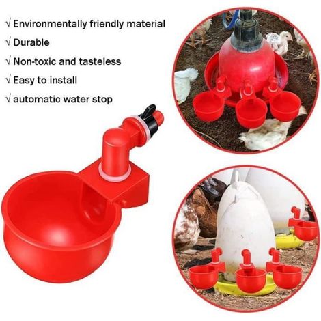 Abreuvoir Poules Automatique,Eau Tetine Poulet Alimentateur,Abreuvoir a Poulet Bol d'eau en Plastique,Abreuvoir Volaille en Pla A147 (1/4)