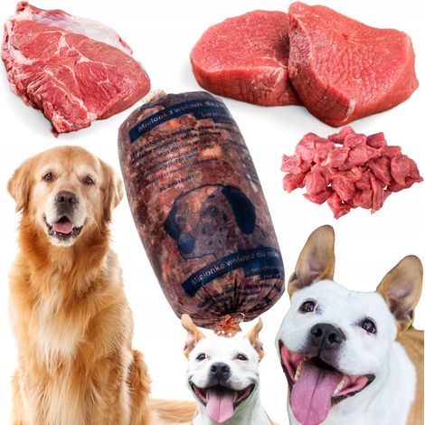 Confezione da 10 kg di cibo per cani surgelato a base di carne macinata grossolanamente di manzo, adatto alla dieta BARF.