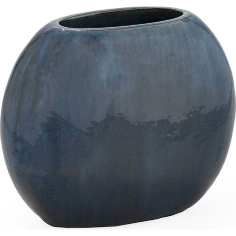 Cache pot en grès bleu vieilli avec orifice de drainage - bleu vieilli profond (1/4)