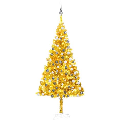 vidaXL Künstlicher Weihnachtsbaum Beleuchtung & Kugeln Gold 180 cm PET (1/5)