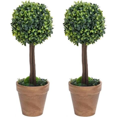 Plantes de buis artificielles - vidaXL - 2 pièces - Boule - Vert - 11,5x41 cm - Polyéthylène - Intérieur/extérieur (1/5)