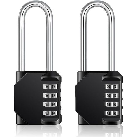 CSPARKV Cadenas Long Code Exterieur Pour Portail, Abri de Jardin, Grande Cadenas Code 4 Chiffres Pour Casier Vestiaire Sport, College, Scolaire, Serrure à Combinaison (2 Pièces, Noir) (1/4)
