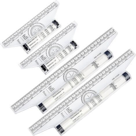 Ensemble de 4 règles parallèles à rouleaux en plastique, 30 cm et 15 cm, adaptées aux écoles et aux bureaux (transparentes) (1/5)
