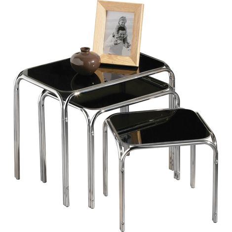 Interiors by Premier Set of Three Black Glass Nesting Tables, Modern Nesting Tables, Nesting Side Tables for Living Room (1/5)