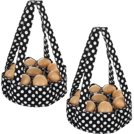 Lot de 2 paniers à œufs, paniers à œufs avec 9 pochettes, mini sacs de collecte d'œufs en toile pour poulet, poule, canard, oie, caille, œufs, ménagère, jardin, transport de stockage (1/5)