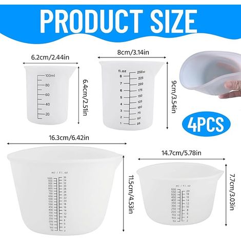 gobelets doseurs en silicone - 1000/600/250/100 ml - gobelets en silicone à verser - silicone - Bricolage - Laboratoire (1/4)