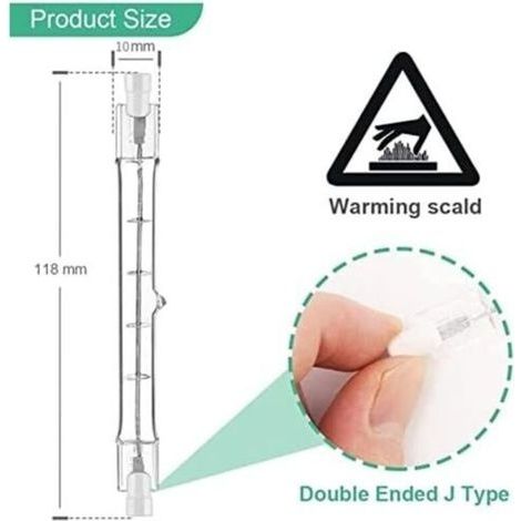 5er-Pack R7S-Halogenlampen, 118 mm, 300 W, 230 V dimmbare R7S-Halogenstablampe (118 mm) für Baustellenbeleuchtung, Gartenbeleuchtung und Wohnzimmerbeleuchtung (1/4)