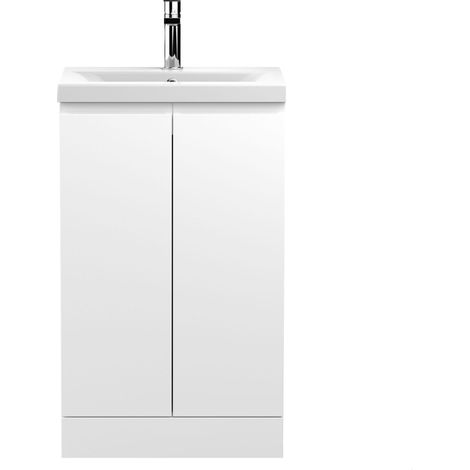 Mavesyn Contemporary 2 Door Floor Standing Vanity Unit with Mid-Edge Basin, Satin White, 500mm