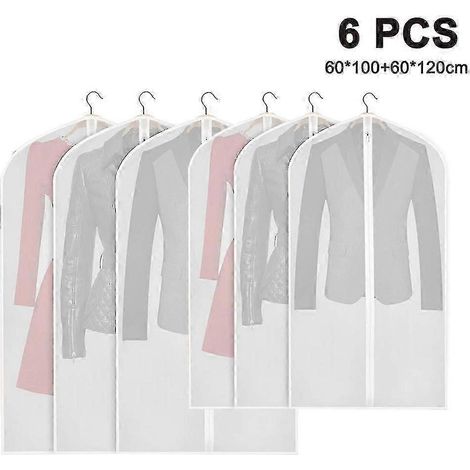 Housses de vêtements suspendues antimites, légères, transparentes et respirantes, en PEVA blanc (lot de 6), avec fermeture éclair robuste, compatibles avec les costumes et vêtements. (1/4)