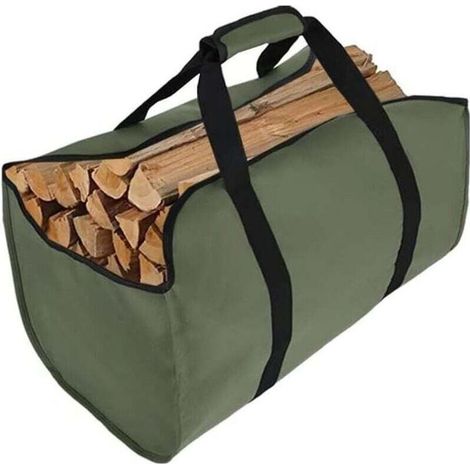 Sacs à bois pliables, sacs de transport de bûches, sacs en toile imperméables avec poignées, adaptés à une utilisation intérieure et extérieure. (1/4)