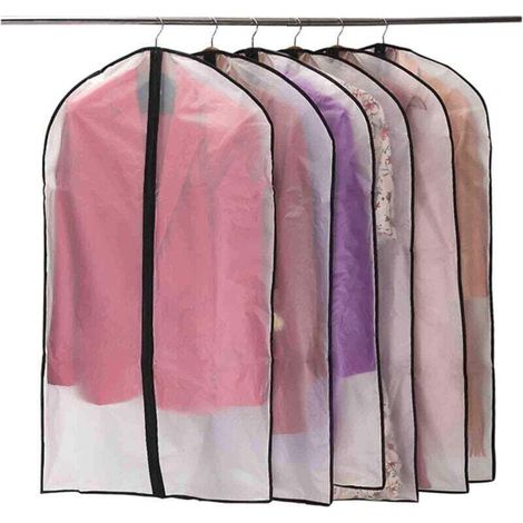 Housses à vêtements, anti-poussière, imperméables, antimites, résistantes à l'humidité, semi-transparentes, avec fermeture éclair, pour chemises, costumes/manteaux, lot de 10, 60 x 100 cm (noir)