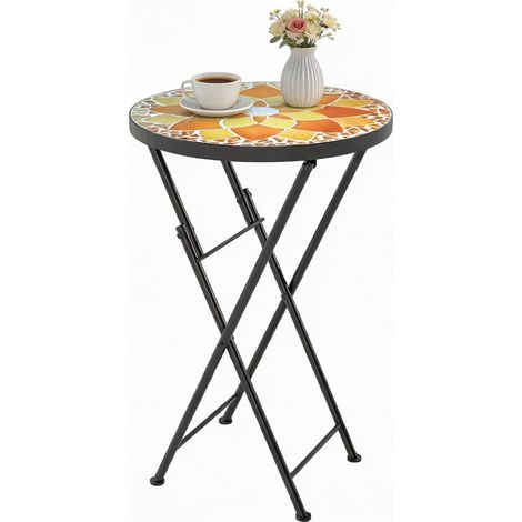 Outsunny Mosaic Garden Table, 35.5cm Folding Coffee Table, Yellow
