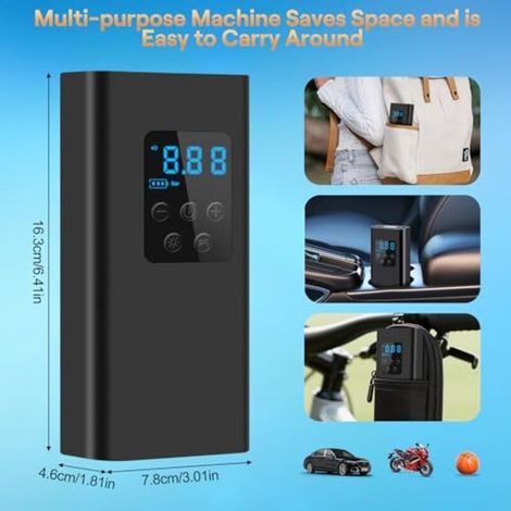 Inflador de neumáticos para coche, compresor de aire portátil de 6000 mAh, inflador de neumáticos recargable para coches, motocicletas y bicicletas. (1/3)