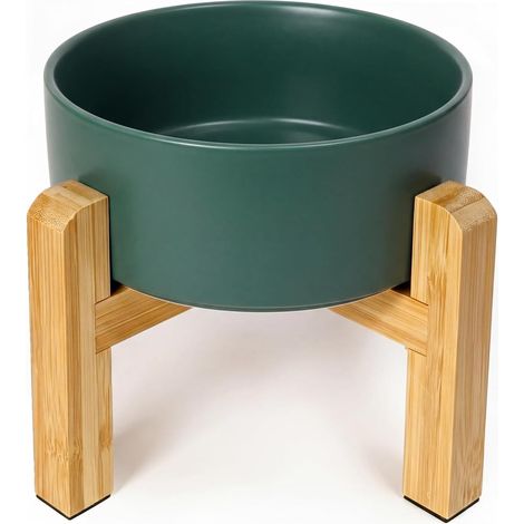 Ceramic Raised Bowl with Bamboo Stand for Dogs Green (1/5)