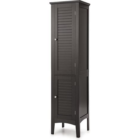 COSTWAY Mobile da Bagno Alto con 2 Ante 37 x 37 x 160cm, Armadio da Terra con 5 Vani, Mobile Colonna per Bagno Cucina Soggiorno (Marrone) (1/5)