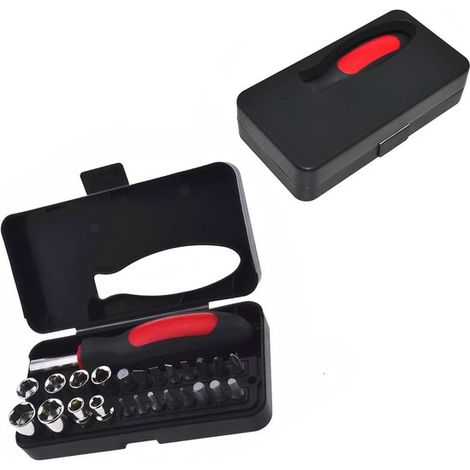 Set di 25 attrezzi con cacciaviti multifunzionali in acciaio al carbonio con impugnatura, in una pratica valigetta portatile, ideale per le riparazioni fai-da-te in casa. (1/5)