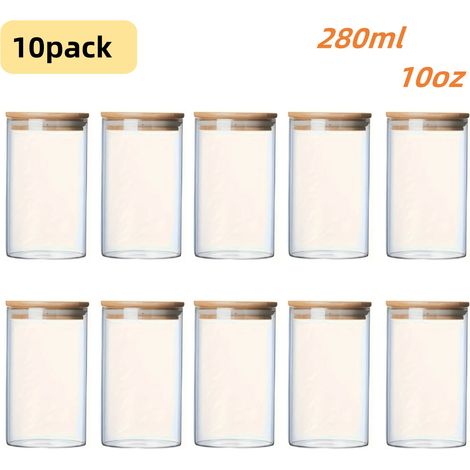 (10) Bocaux en verre avec couvercles en bambou, adaptés au stockage des épices de cuisine, du café, des fruits secs, etc. (1/5)