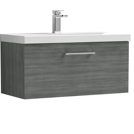 Balterley  Contemporary Bathroom Wall Hung 1-Drawer Vanity & Thin-Edge Basin, Anthracite, 800mm