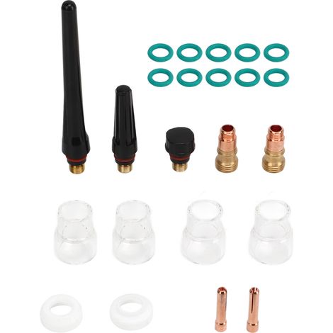23-teiliges WIG-Schweißzubehörset: Glasbecheranschluss, Elektrodenklemme, PTFE-Frontabdeckung für WP 17, 18 und 26 (1/5)