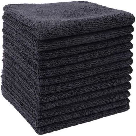 Chiffons en Fibres ultrafines Noires, Chiffon de Nettoyage ménager, Chiffon de Cuisine en Coton Polyester, Tampon à récurer(30x30cm,12pcs) (1/5)