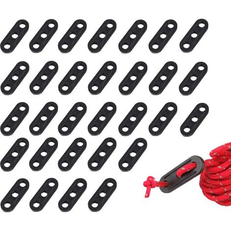 30 PCS Tendeur de Corde 3 Trous Tendeur de Cordeau, Tendeur de Corde Camping Noir, Corde Boucle Ajusteur, Tendeur de Corde Cliquet Camping pour Tente (1/5)