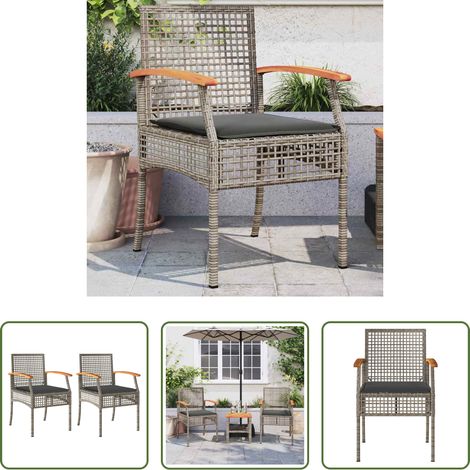Gartenmöbel - Gartenstühle mit Kissen 2 Stk. Grau Poly Rattan Akazienholz (1/5)