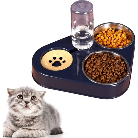 Doppelter erhöhter Katzen- und Hundenapf, Katzennapf, 3-in-1-Tiernapf mit automatischer Wasserspeicherung, Edelstahl-Tiernapf für Katzen und Welpen (blau)
