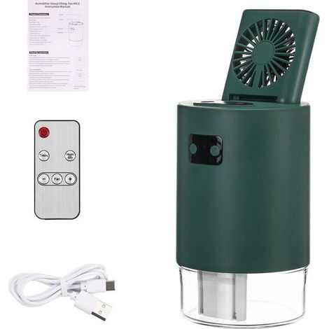 1000 ml tragbarer Sommer-Ventilator, USB-wiederaufladbar, Mini-Luftbefeuchter mit Fernbedienung (Grün) (1/4)