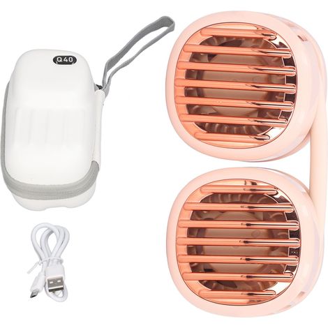 Ventilateur de cou pliable, 4 vitesses, portable, rétractable, rotatif, batterie 1800mAh, mains libres, rose (1/5)