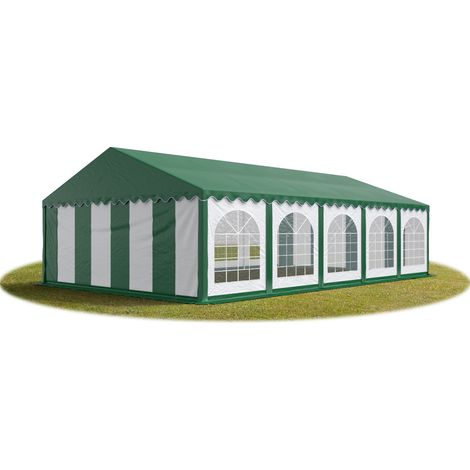 Festzelt Partyzelt 5x10 m PREMIUM, hochwertige PVC Plane 750 N mit grünem Dach 100% wasserdicht mit Bodenrahmen