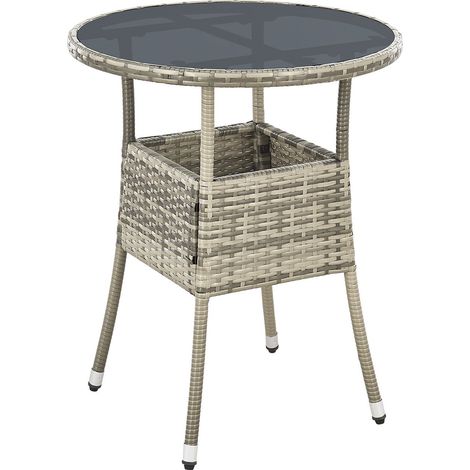 Juskys Polyrattan Gartentisch Yoro wetterfest - Balkontisch Ø 60 cm rund - Rattan Beistelltisch mit Glasplatte - kleiner Tisch für Balkon - Grau (1/5)