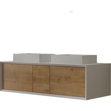 Waschtischunterschrank Bernstein Fiona Multy 140cm Weiß matt Front Eiche-Optik (1/5)