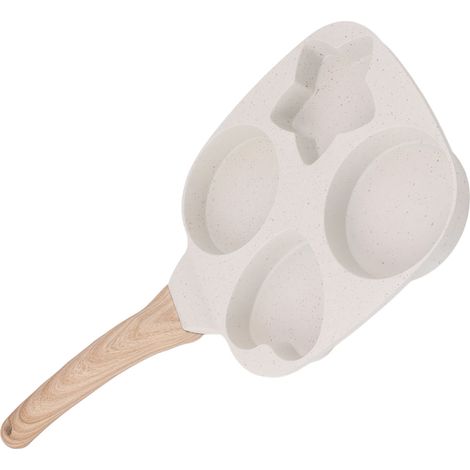 Poêle à frire 4 tasses pour petit-déjeuner, œufs, crêpes, hamburgers, manche en bois, alliage d'aluminium, antiadhésive (1/5)