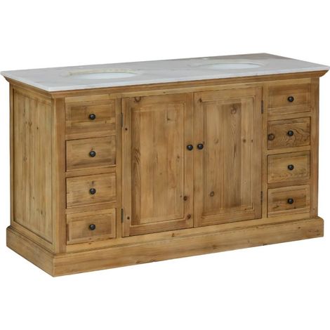 Meuble sous vasque en bois recyclé et marbre Eskel (1/5)